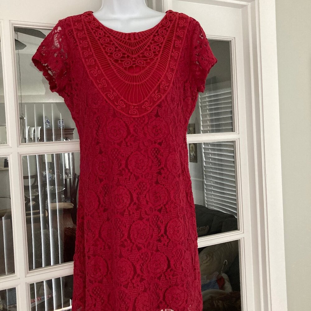 Miss Chievous Red Short Sleeve Crochet Dress Medium - Picture 2 of 15